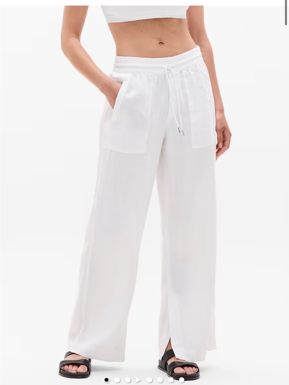 Athleta White Retreat Linen High-Rise Wide Leg Pants side slits Sz 12